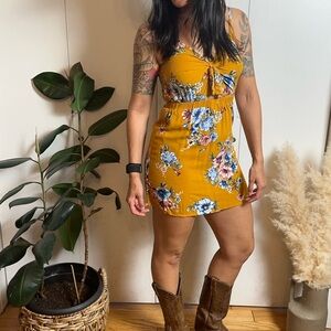 Pink Rose Mustard Floral Dress